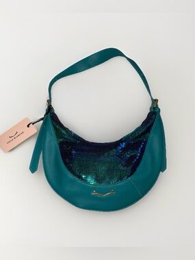 NWT VOILE BLANCHE CLUB Forest Green and Blue Sequins Shoulder Bag